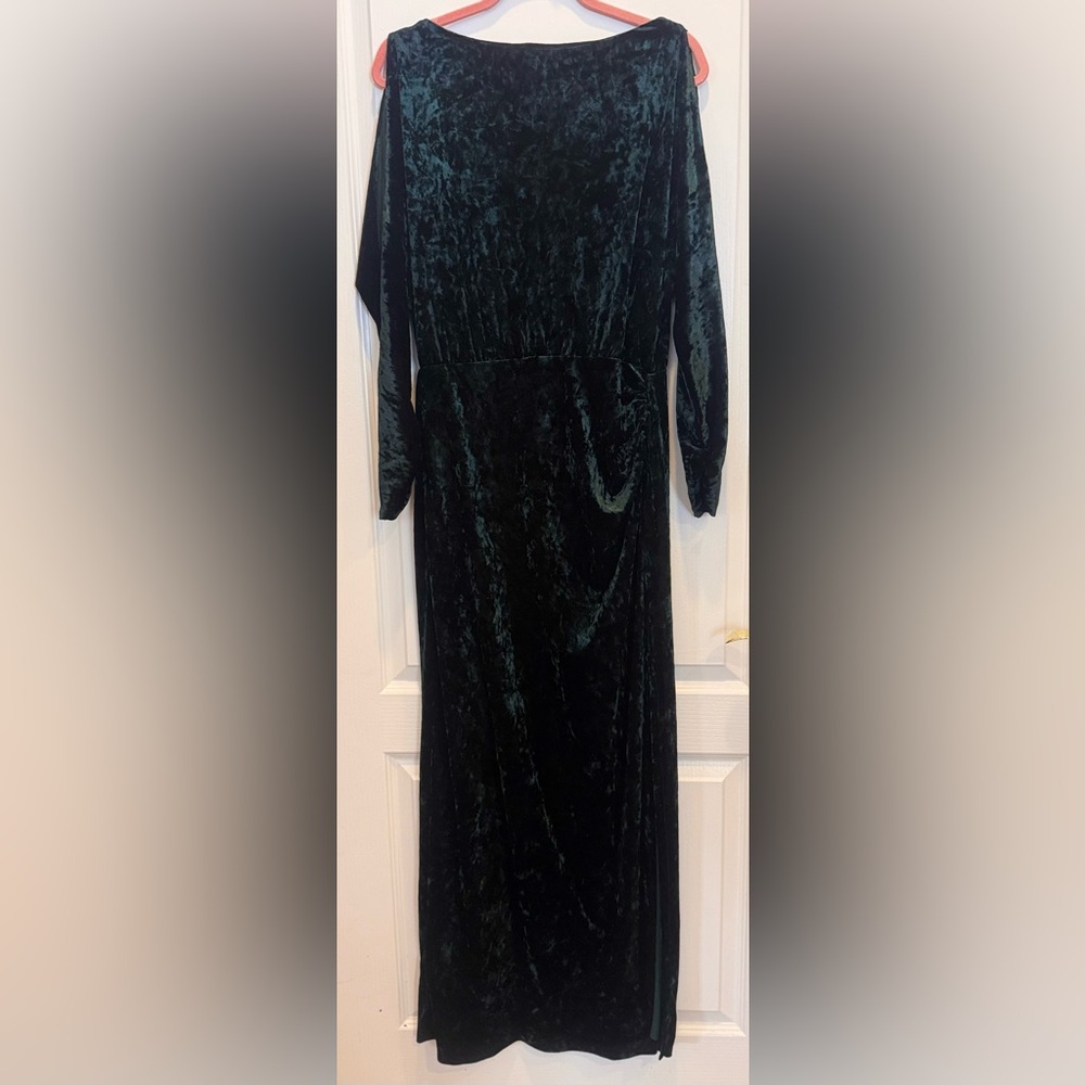 LAUREN RALPH LAUREN Crushed Velvet Maxi Evening Gown Emerald Green Fern Size 10